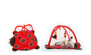 WowowMeow Cat Tent Play Mat Funny Kitty Activity Center Exercise Mat with 4  Hanging Toys (Red/Blue)